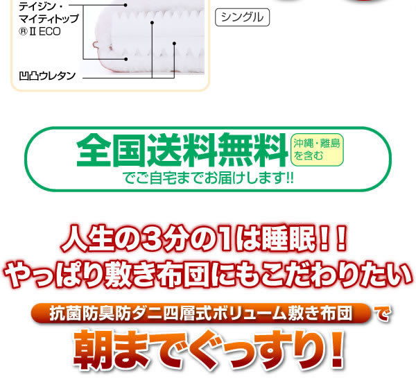抗菌防臭防ダニ四層式ボリューム敷き布団説明２