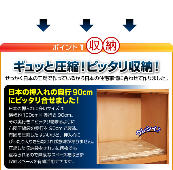 日本国産自動ロック式布団圧縮袋計12枚セット 説明4