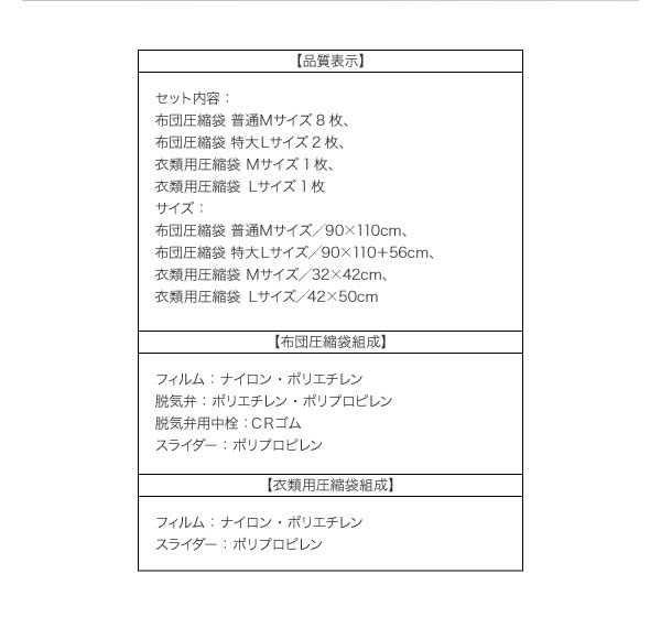 日本国産自動ロック式布団圧縮袋計12枚セット 説明18