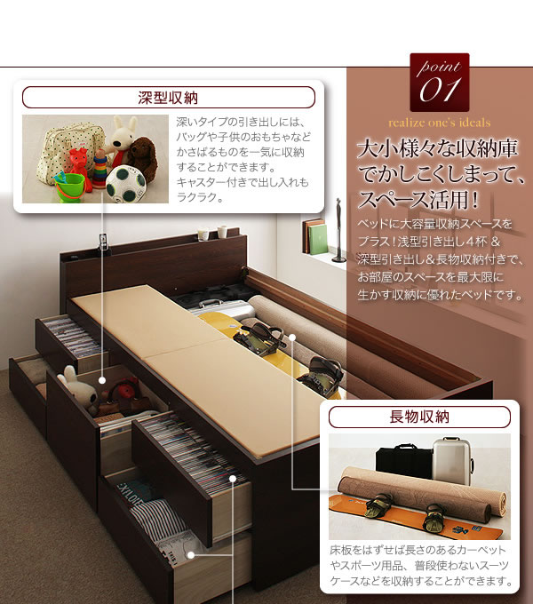 棚・コンセント付きチェストベッド【Taffy】タフィ シングル 説明3