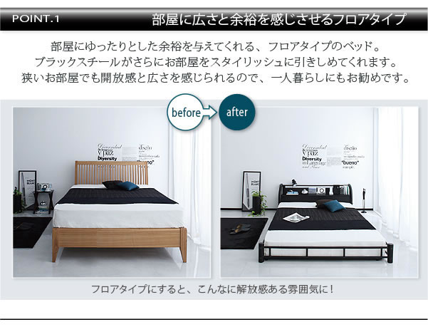 棚・コンセント付きスチールフロアベッド【Legacy】レガシー 激安通販