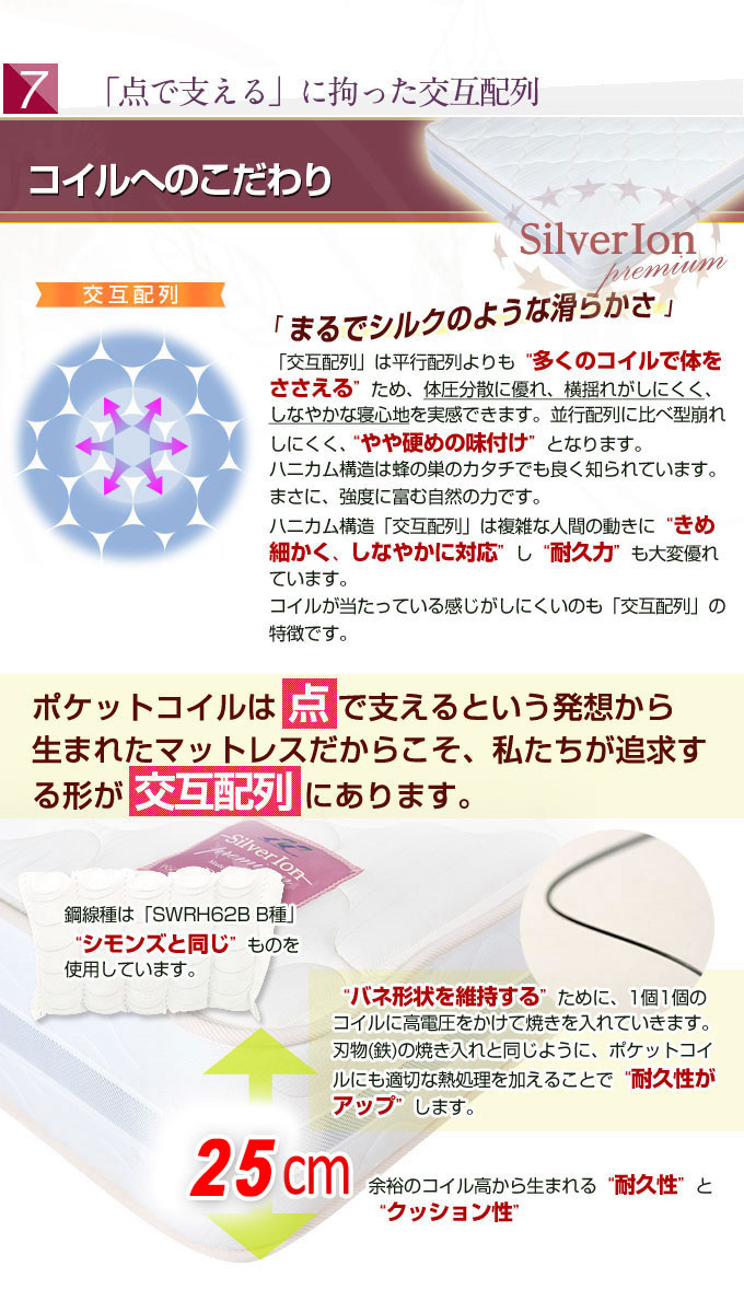 国産ナノテック ポケットコイル 銀イオンプレミアムＪＰ 7.5インチ 7ゾーン 激安通販