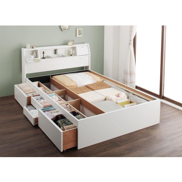 画像3: フラップ扉・照明・コンセント付きチェストベッド【Adnis】アドニス