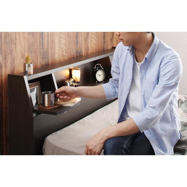 画像4: フラップ扉・照明・コンセント付きチェストベッド【Adnis】アドニス