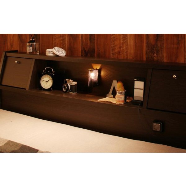 画像5: フラップ扉・照明・コンセント付きチェストベッド【Adnis】アドニス