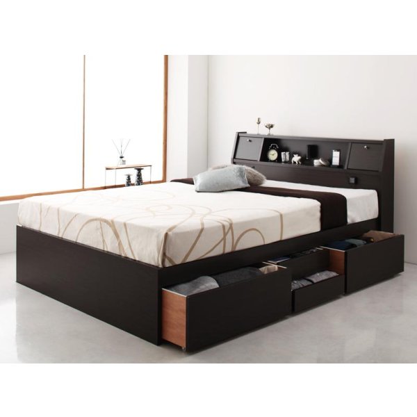 画像6: フラップ扉・照明・コンセント付きチェストベッド【Adnis】アドニス