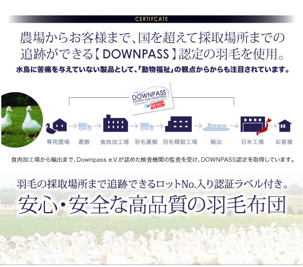 【DOWNPASS認証】フランス産ホワイトダックダウンエクセルゴールドラベル羽毛布団8点セット ベッドタイプ/和タイプの激安通販
