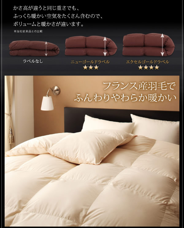 ニューゴールドラベル/エクセルゴールドラベル!高級ホテルスタイル羽毛布団5点セットの激安通販