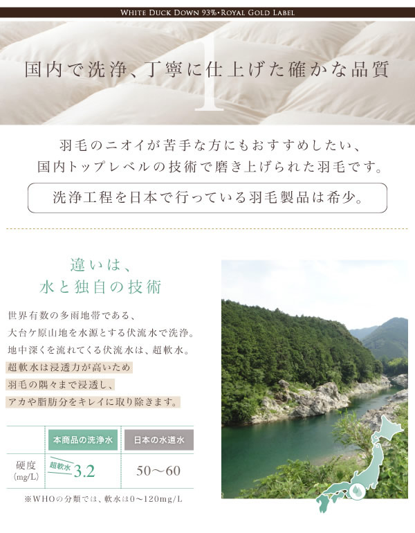 【国内洗浄羽毛】スペイン産ホワイトダックダウン93%ロイヤルゴールドラベル 羽毛布団8点セット プレミアム敷き布団タイプの激安通販