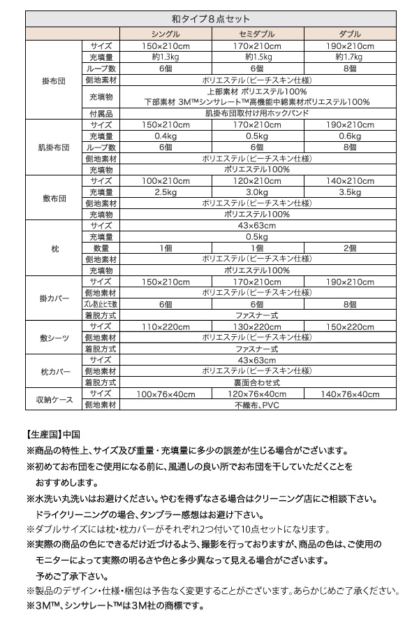 9色から選べる！Thinsulate：シンサレート入り布団8点セットの激安通販