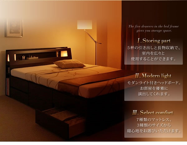 モダンライト・コンセント付きチェストベッド【Liaster】リアスター/【Granvia】グランヴィア ダブルの激安通販