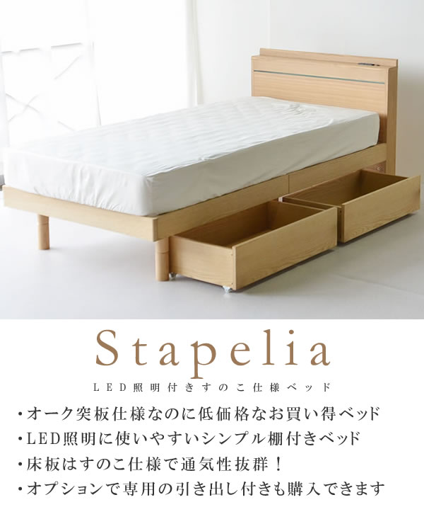 オーク突板木製ベッドシリーズ すのこ仕様LED照明付きベッド【Stapelia】スタペリアの激安通販