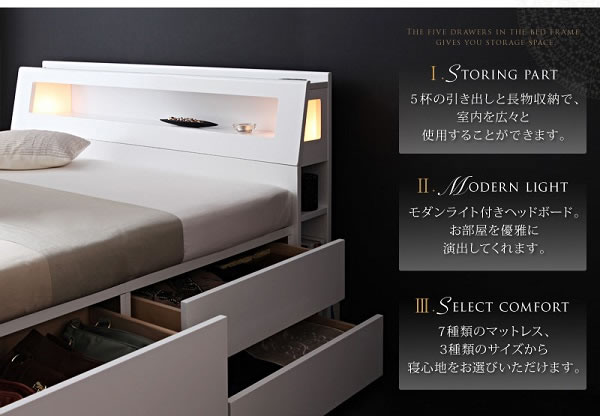 モダンライト・コンセント付きチェストベッド【Liaster】リアスター/【Granvia】グランヴィア ダブルの激安通販
