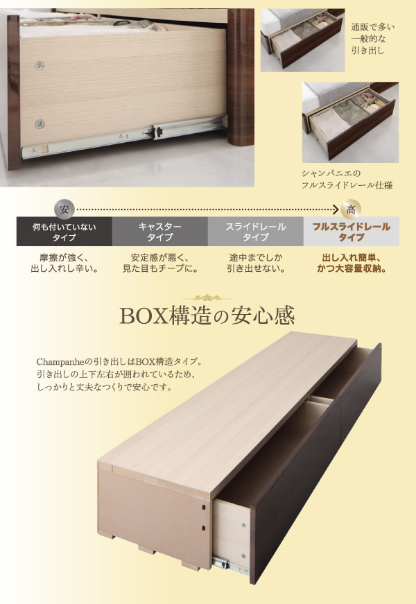 鏡面仕様収納ベッド【Champanhe】シャンパニエの激安通販