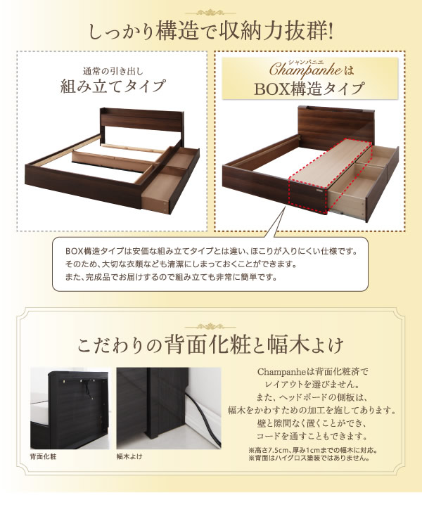 鏡面仕様収納ベッド【Champanhe】シャンパニエの激安通販