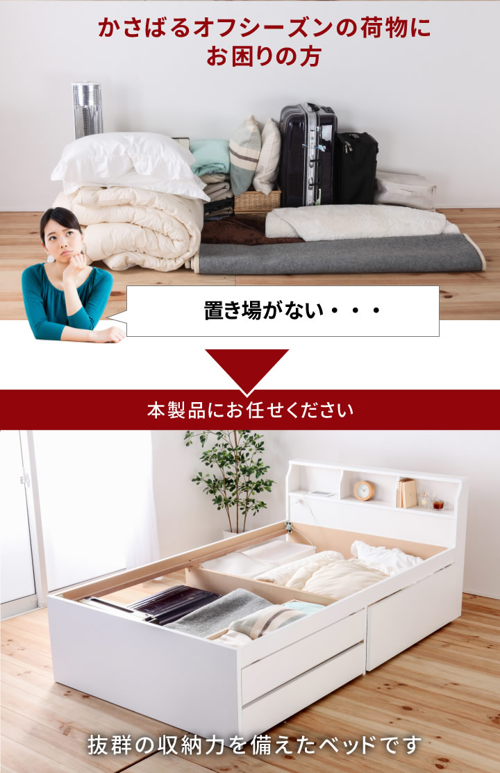 日本製・低ホルムアルデヒド仕様・選べる引き出しタイプ!大容量チェストベッド【Chive】チャイブの激安通販