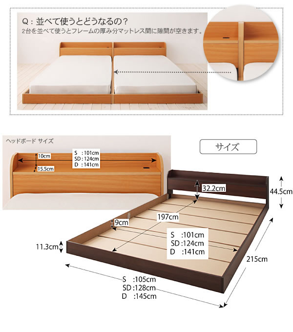 棚・コンセント付きフロアベッド【Cliet】クリエット　シングル　激安通販