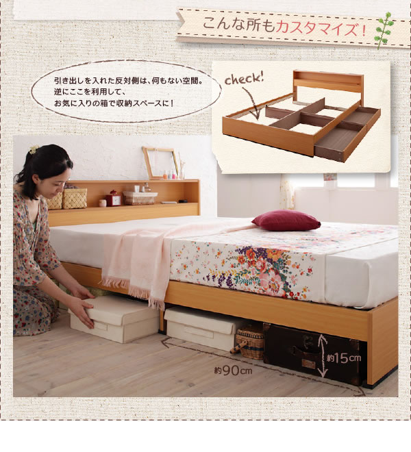 スクエア棚・コンセント付き収納ベッド【Sign】サイン/【Coty】コティ ダブルの激安通販