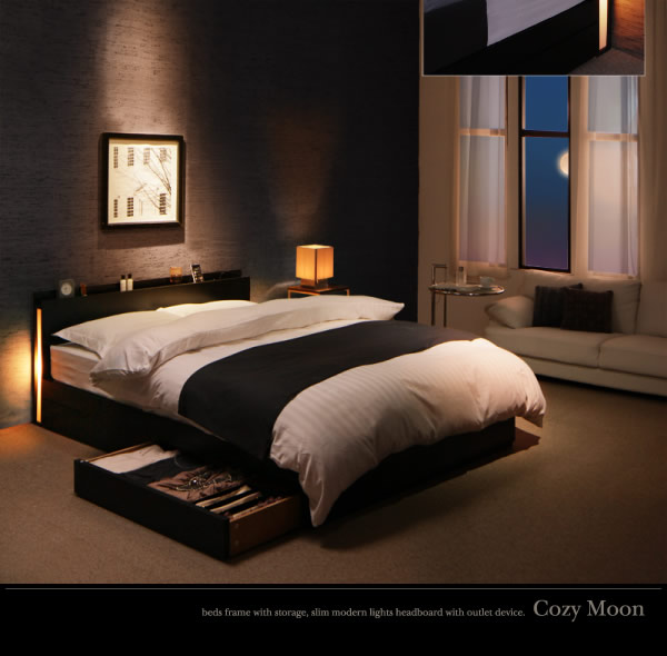 【価格訴求モデル】スリムモダンライト付き収納ベッド【Cozy Moon】コージームーンを通販で激安販売