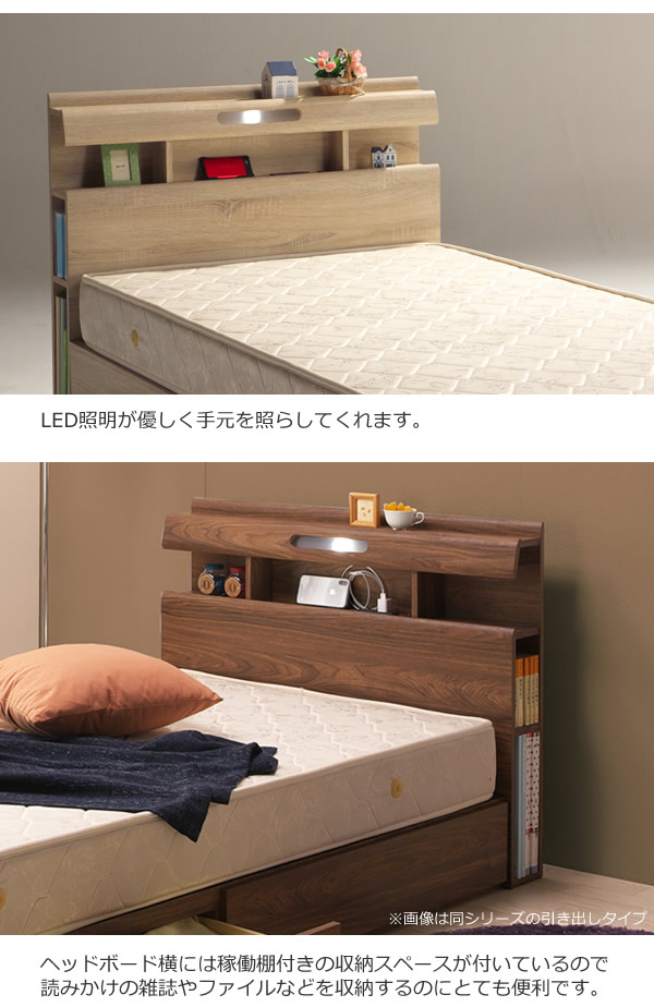 LED照明・二口コンセント・サイド収納付きベッド【Miranda2】 安くてお得なベッドシリーズの激安通販