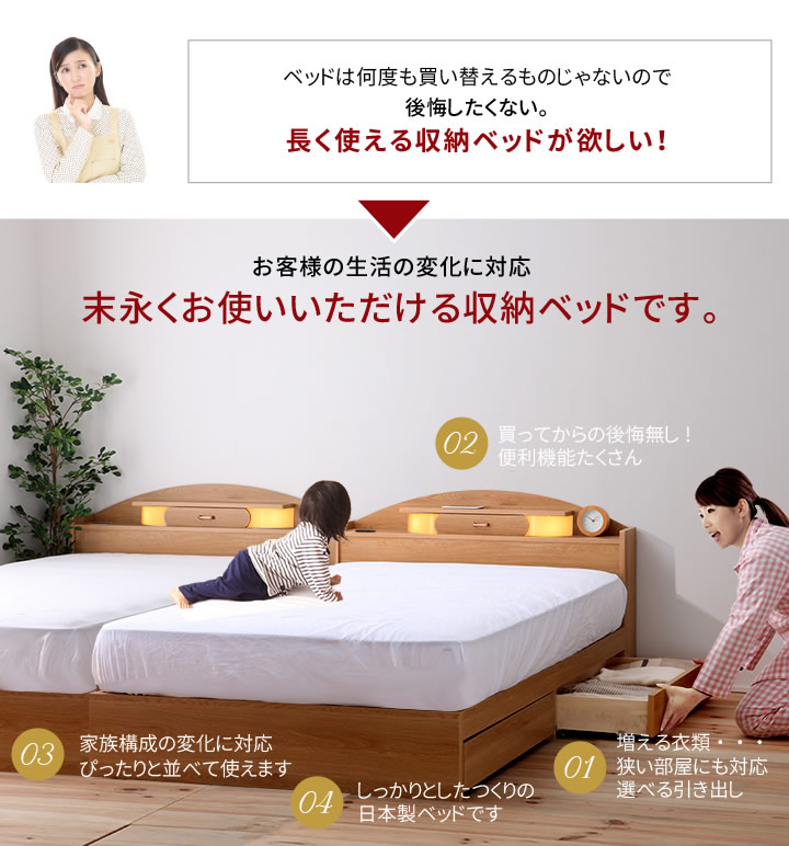 日本製・引き出し深さが選べる収納ベッド【Matthew】マシューの激安通販