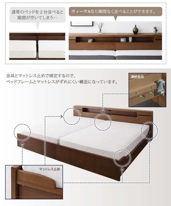 埃対策BOX収納付きアシンメトリーデザイン連結ベッド【Vivre】ヴィーヴルの激安通販