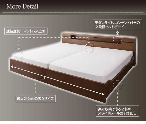 埃対策BOX収納付きアシンメトリーデザイン連結ベッド【Vivre】ヴィーヴルの激安通販