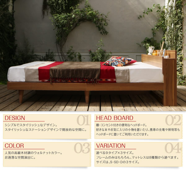 すのこも選べる!棚・コンセント付きデザインベッド【Lombardy】ロンバルディを通販で激安販売