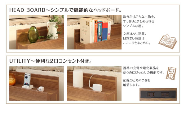 すのこも選べる!棚・コンセント付きデザインベッド【Lombardy】ロンバルディを通販で激安販売
