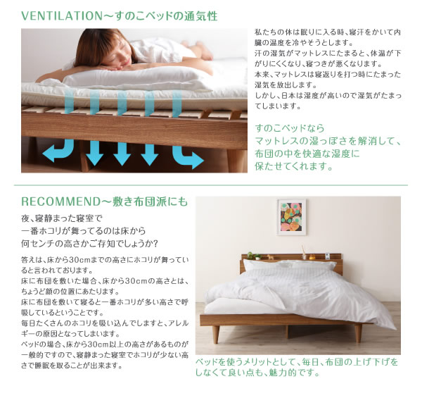 すのこも選べる!棚・コンセント付きデザインベッド【Lombardy】ロンバルディを通販で激安販売