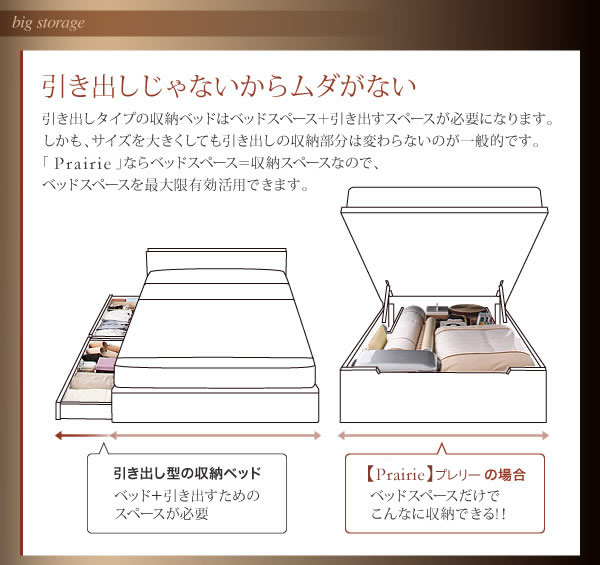 人気の照明付きガス圧式跳ね上げ収納ベッド【Prairie】プレリーの激安通販