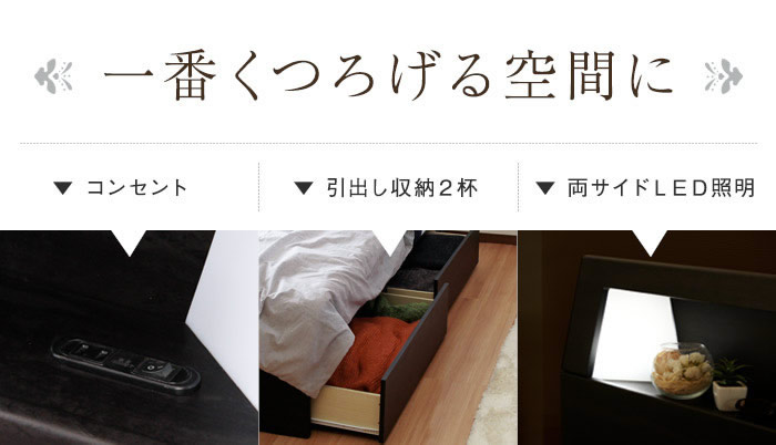 LED照明付きBOX型引き出し収納ベッド【Pearl】パール お買い得商品の激安通販