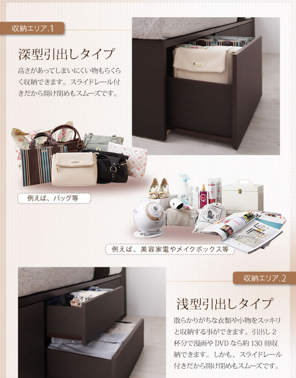 棚・コンセント付き大容量収納チェストベッド【RENACIDO】レナシードを通販で激安販売