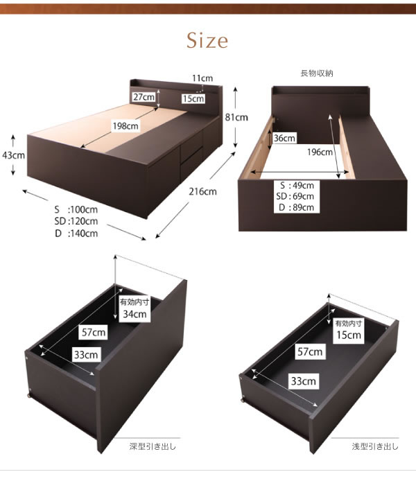 棚・コンセント付き大容量収納チェストベッド【RENACIDO】レナシードを通販で激安販売