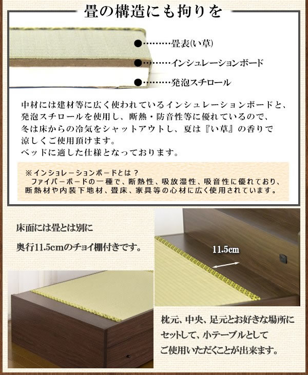 ロングサイズ対応!コンセント付畳チェストベッド【朔夜】畳・フレーム日本製を通販で激安販売
