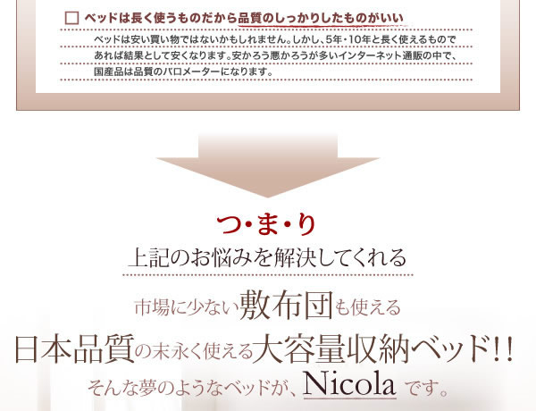 日本製・布団も使えるすのこ仕様チェストベッド【Nicola】の激安通販