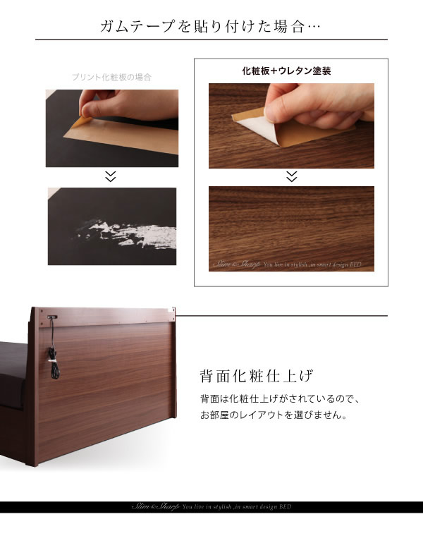 棚・コンセント付きスリムデザインすのこベッド【slim&sharp】スリムアンドシャープを通販で激安販売