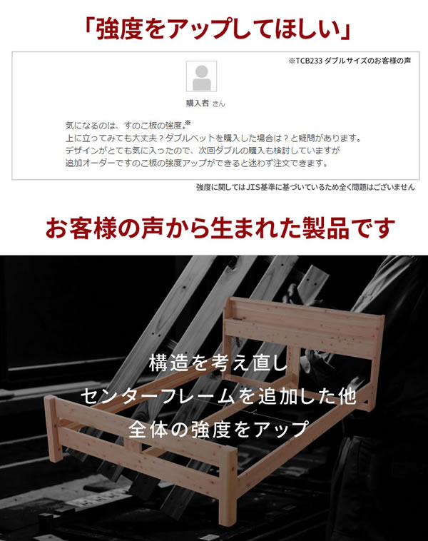 国産ヒノキすのこ頑丈ベッド 耐荷重500kg・高さ調整付き フォースターを通販で激安販売