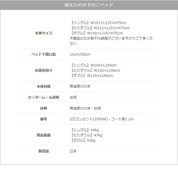 国産ヒノキすのこ頑丈ベッド 耐荷重500kg・高さ調整付き フォースターを通販で激安販売