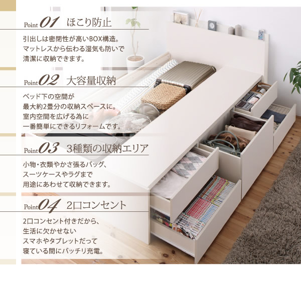 ヘッドレスも選べる!お買い得モデルBOX型チェストベッド【Teleos】テレオスの激安通販