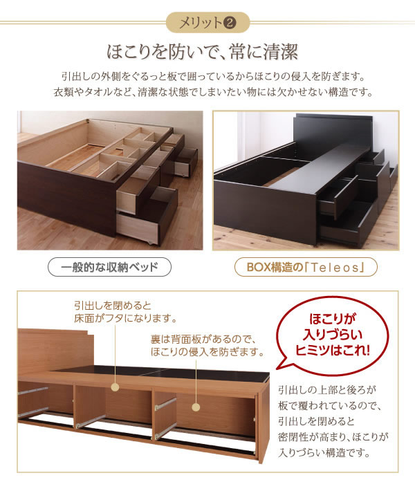 ヘッドレスも選べる!お買い得モデルBOX型チェストベッド【Teleos】テレオスの激安通販