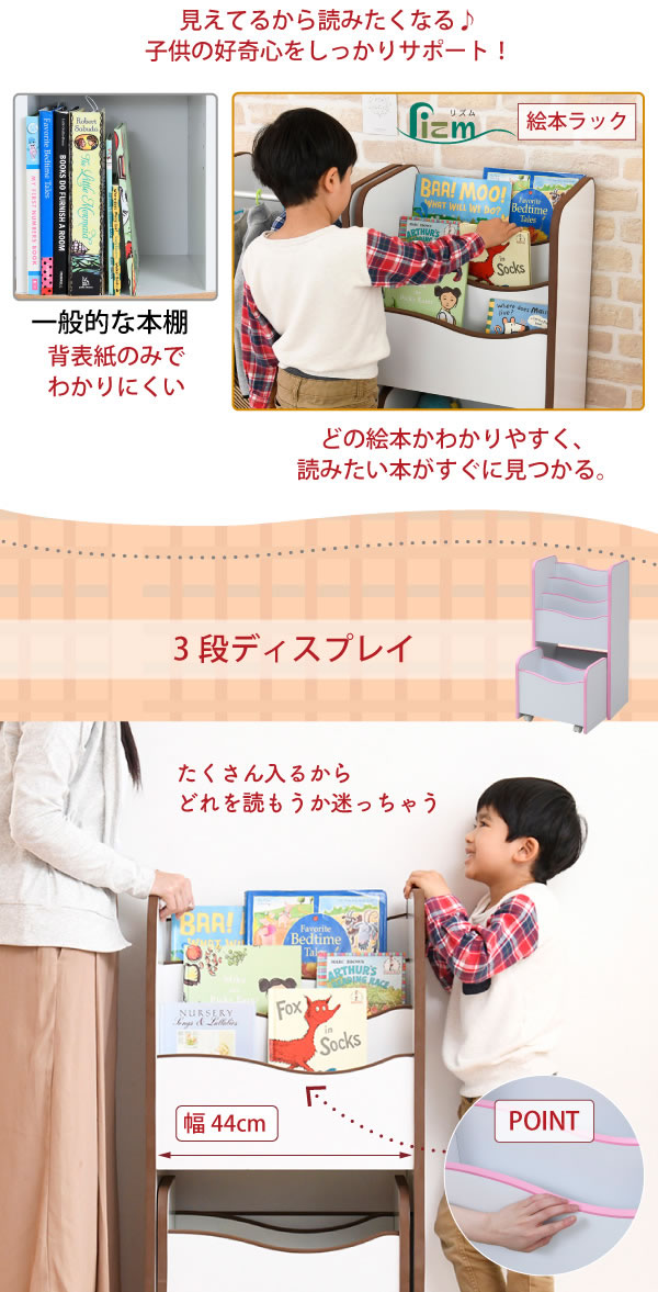 ソフト素材子供家具シリーズ こども絵本ラック三段&キャスター付きラックの激安通販