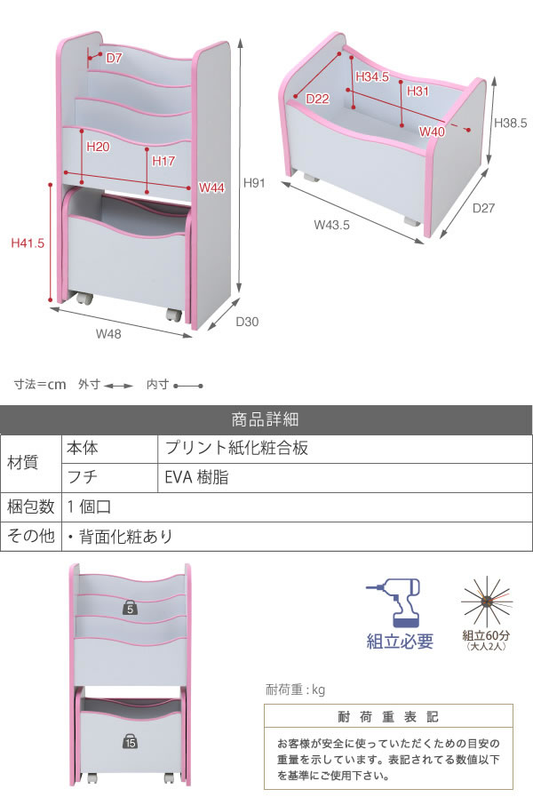 ソフト素材子供家具シリーズ こども絵本ラック三段&キャスター付きラックの激安通販