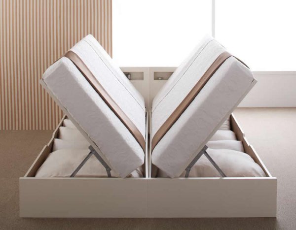 画像4: 日本製・組立設置対応・おしゃれ棚タイプ・ガス圧式跳ね上げ大容量収納ベッド【Grand L】グランド・エル (4)