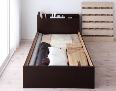 画像1: 組立設置サービス：日本製：深さが選べる！大容量ベッド下収納付きすのこベッド
