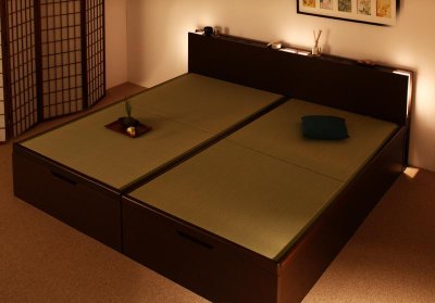 画像2: 日本製照明・棚付きガス圧式跳ね上げ畳ベッド【月花】